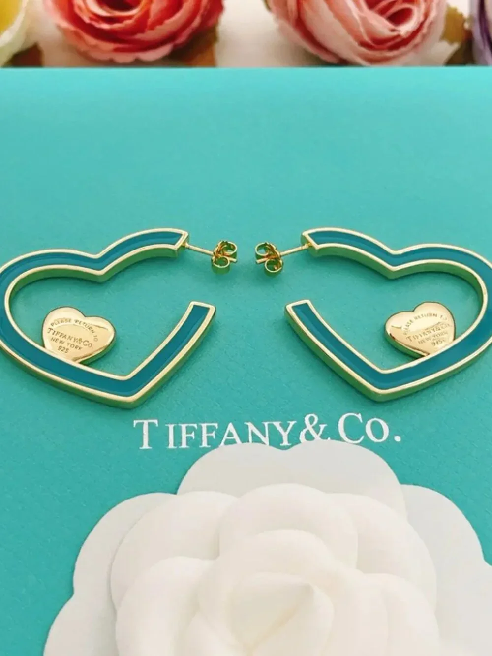 Tiffany & Co. Gold and Green Heart Earrings